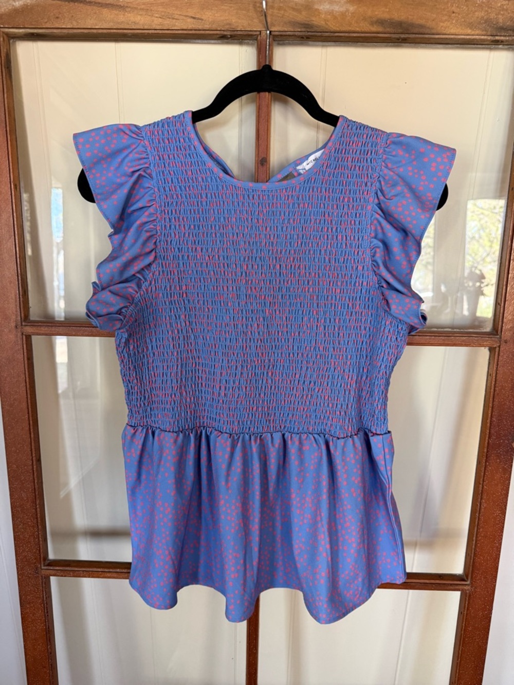 Michelle McDowell NWT Elyse Top Pink Purple Smocked Ruffle Sleeve Blouse - Small